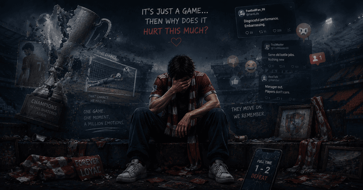 Emotional sports fans reacting to a heartbreaking defeat during a major match