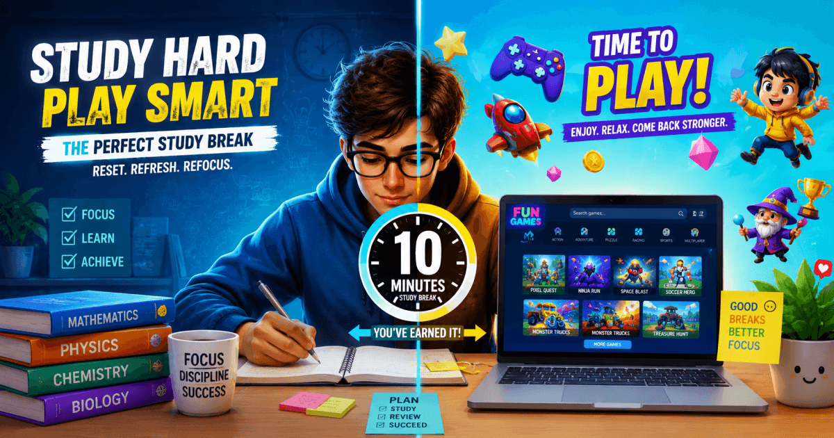 Student enjoying free online games during a study break