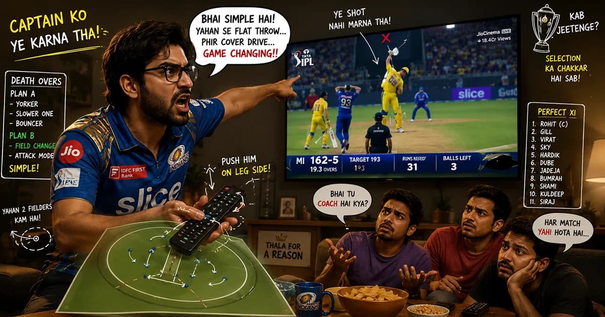 Passionate cricket fans acting like coaches during an intense match