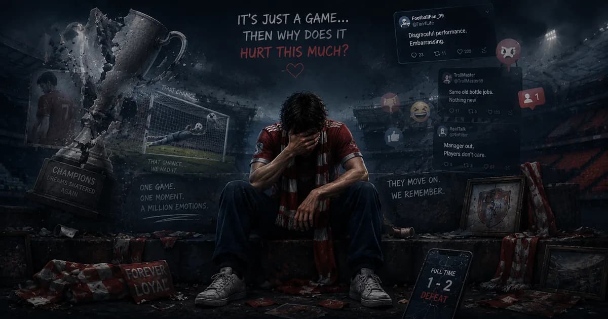 Emotional sports fans reacting to a heartbreaking defeat during a major match