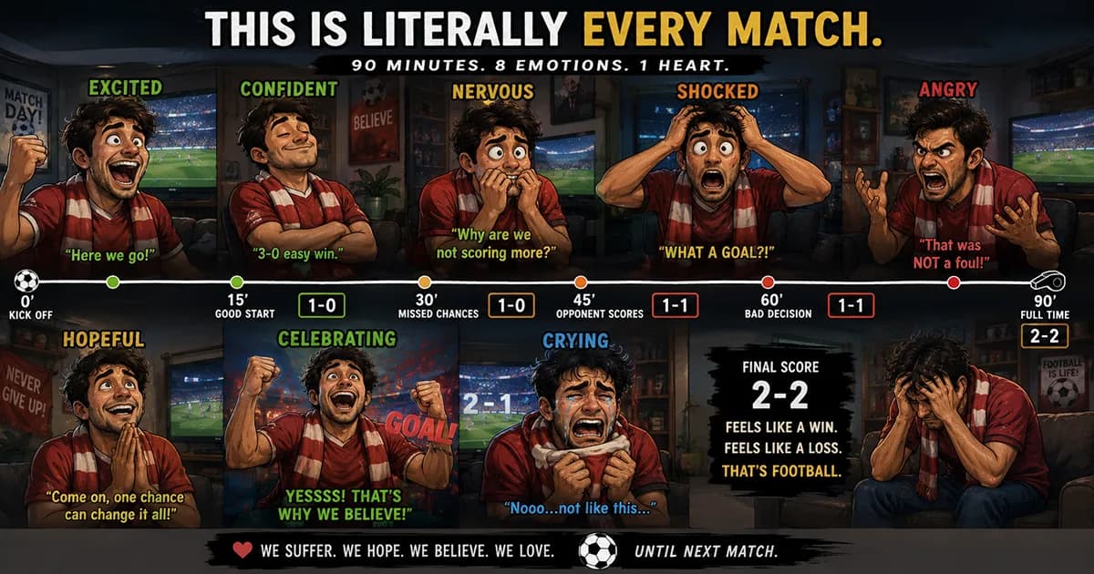 Football fans experiencing a rollercoaster of emotions during a dramatic match