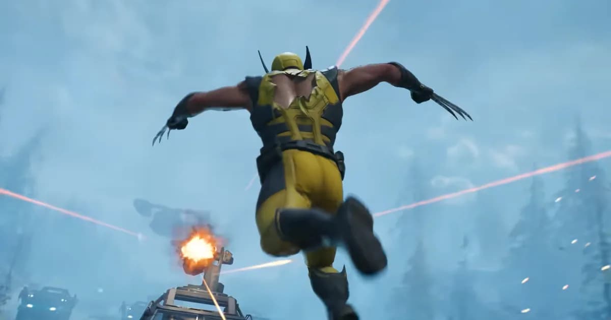 Wolverine leaps into battle as explosions and gunfire erupt around him during a combat sequence from Marvel's Wolverine.
