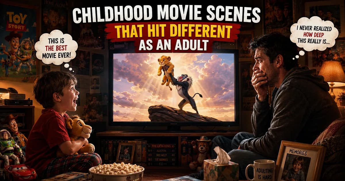 Adult rewatching childhood movies and discovering hidden emotional meanings