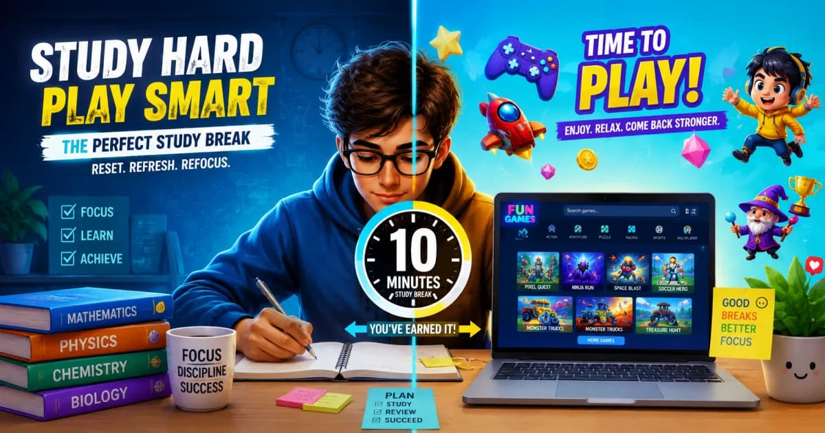 Student enjoying free online games during a study break