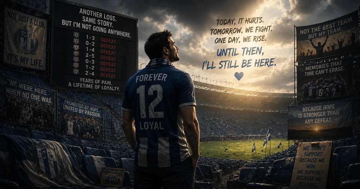Passionate sports fans supporting their team despite another painful defeat