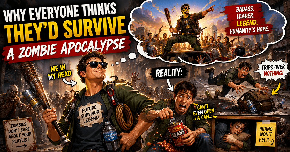 Ordinary people imagining themselves as heroes during a zombie apocalypse