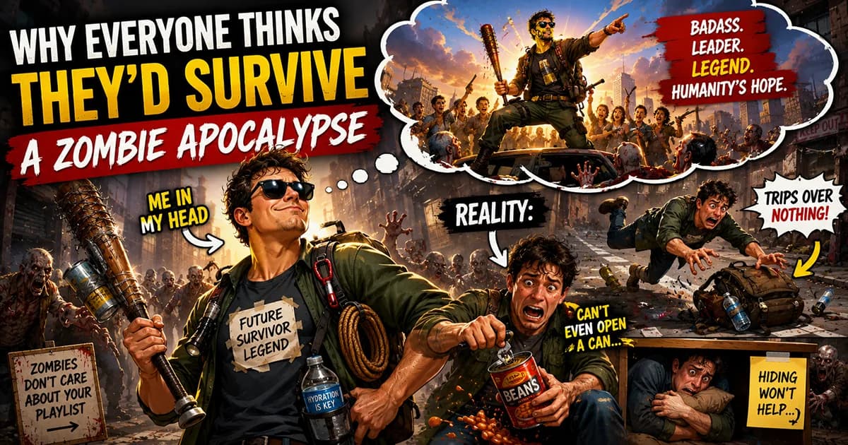 Ordinary people imagining themselves as heroes during a zombie apocalypse